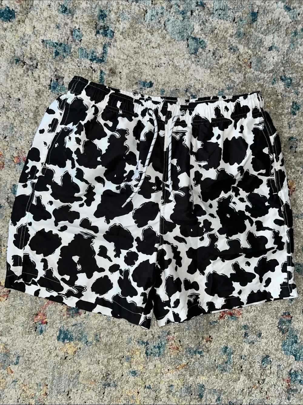 SHEIN Black & White Cow Print Athletic Swim Shorts